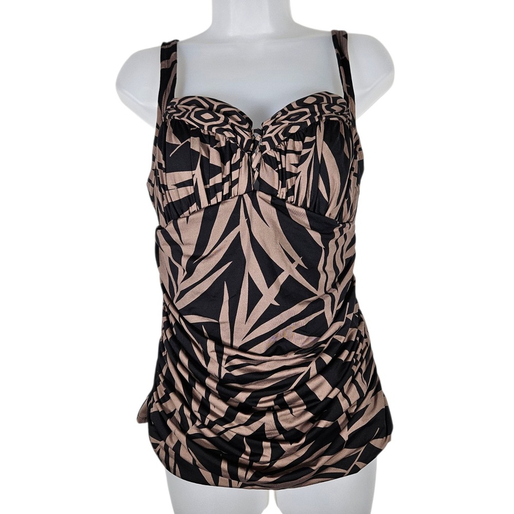 Miraclesuit Tankini Swimsuit Top 14 Black Tan SoftCup Leopard Animal AOP Coastal
